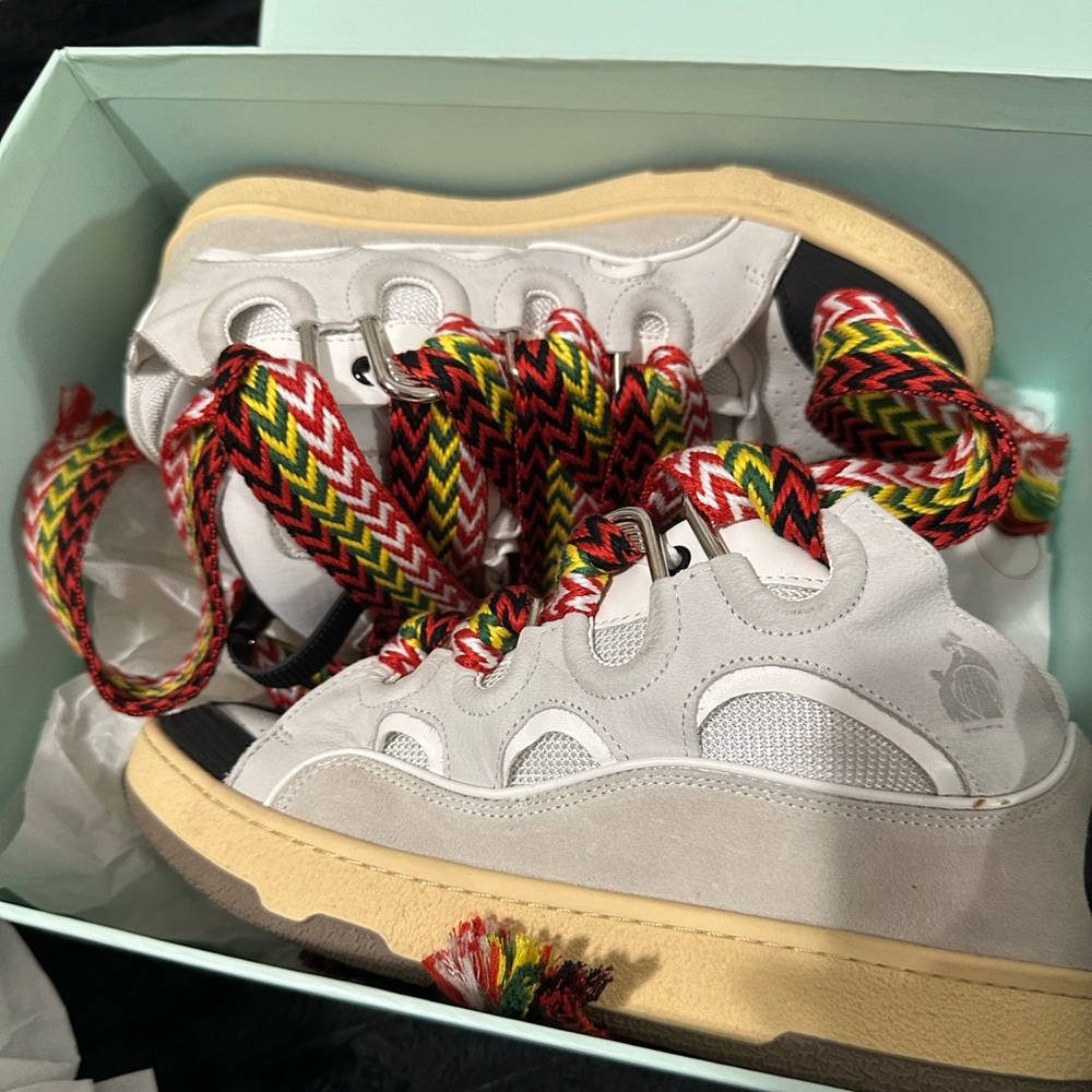 LANVIN White Leather Curb Sneakers